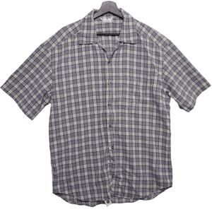 Zanella Plaid Short Sleeve Camp Collar Shirt Blue Beige Made in Italy Men's Lrg
